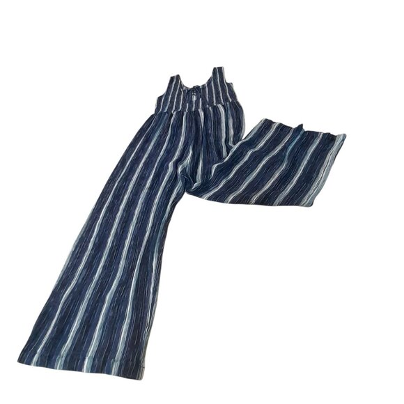 Vintage FX Fashions Jumpsuit Womens Large Navy Stripe Wide Leg Tie Sleeveless - Picture 6 of 8